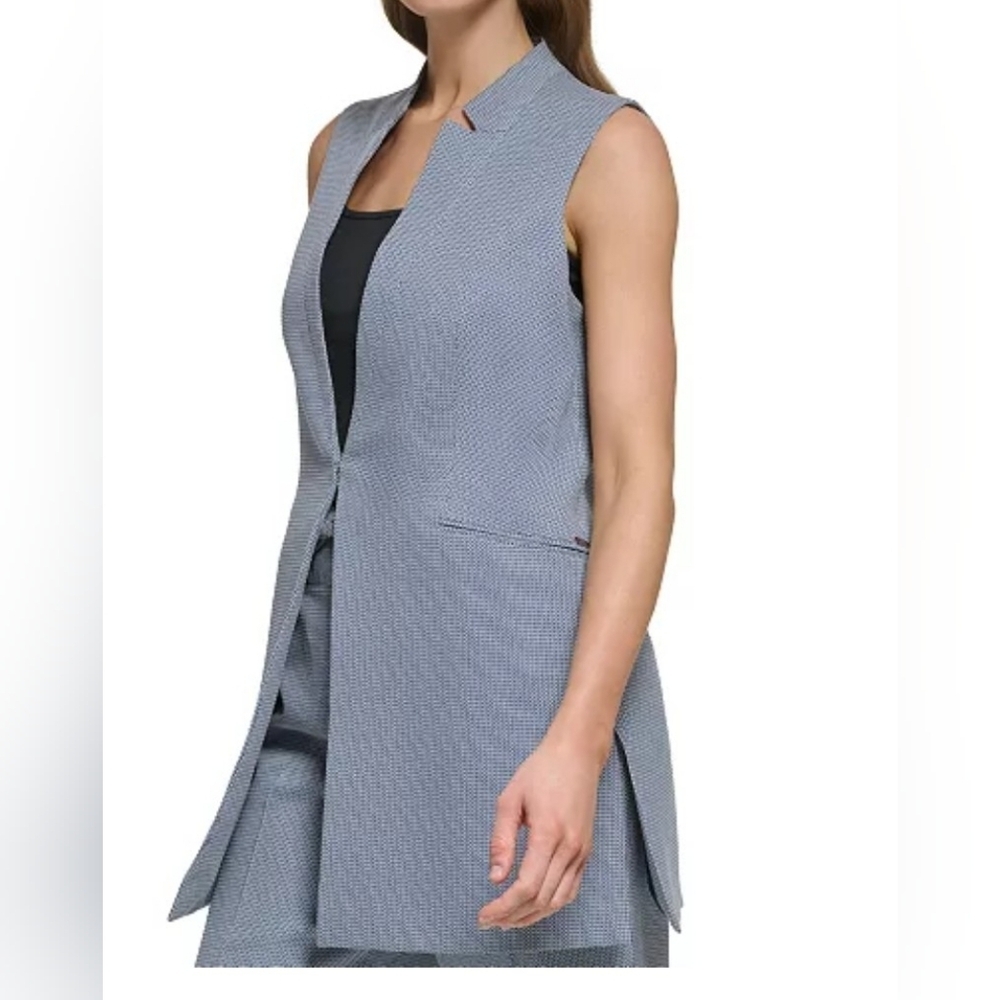 DKNY Blue Sleeveless Blazer Vest